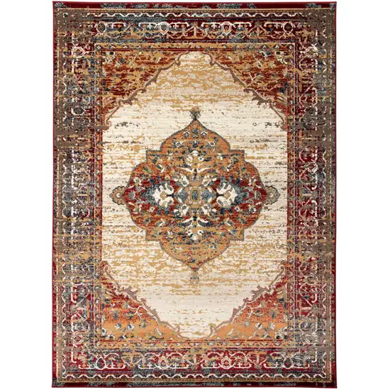 Red Medallion Power Loom Area Rug Photo 1