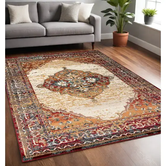 5' X 7' Red Medallion Power Loom Area Rug Photo 1