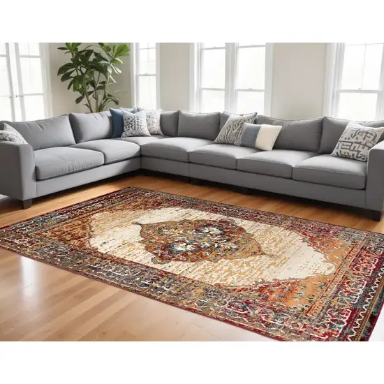 Red Medallion Power Loom Area Rug Photo 1