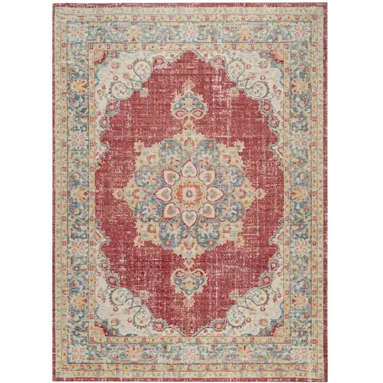 Red Medallion Power Loom Area Rug Photo 1