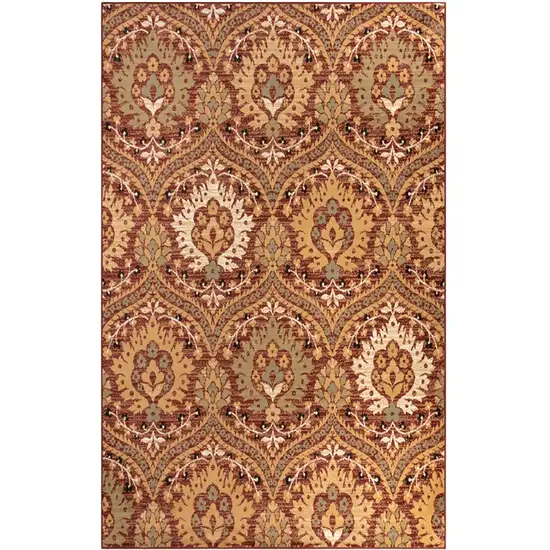 Red Olive And Gold Floral Stain Resistant Area Rug Photo 1