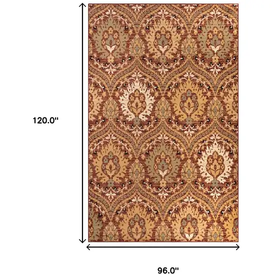 Red Olive And Gold Floral Stain Resistant Area Rug Photo 9