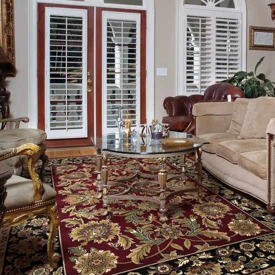 Red Or Black Floral Bordered Area Rug Photo 6