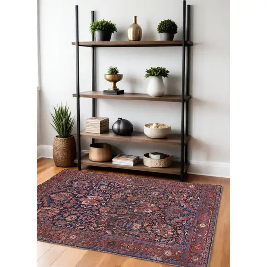 Red Orange And Blue Floral Power Loom Area Rug Photo 1