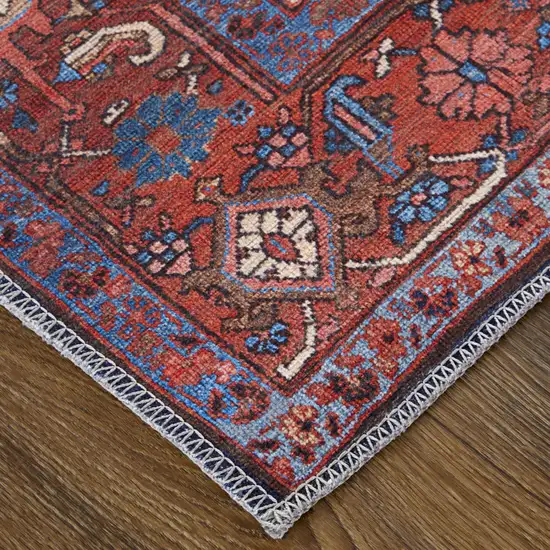 Red Orange And Blue Floral Power Loom Area Rug Photo 3