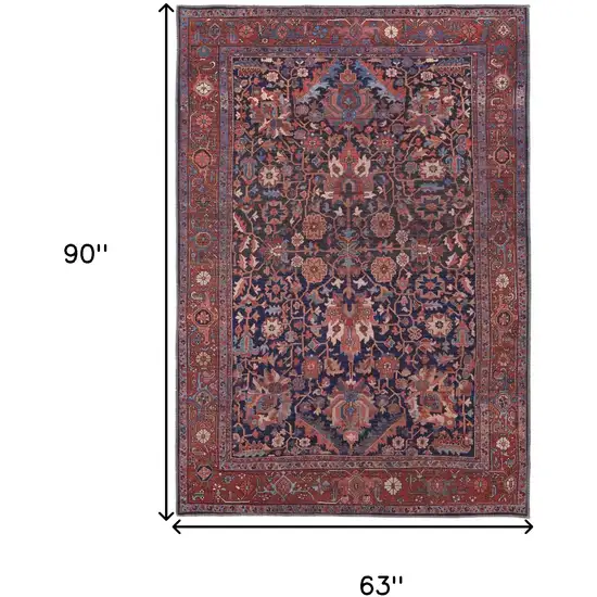 Red Orange And Blue Floral Power Loom Area Rug Photo 3