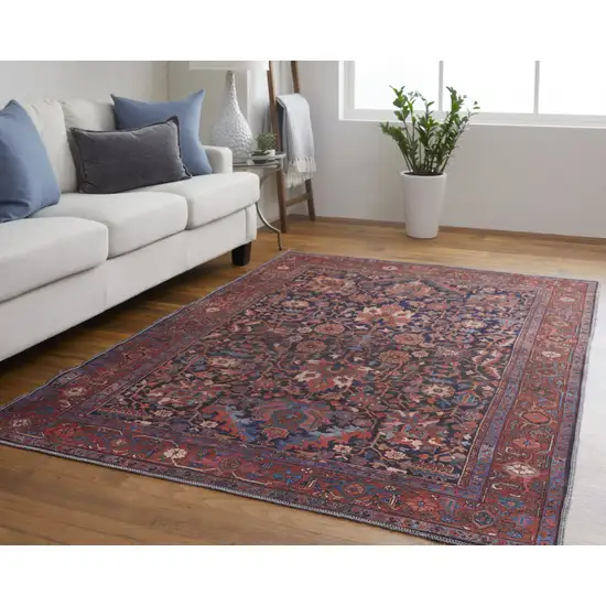 Red Orange And Blue Floral Power Loom Area Rug Photo 8