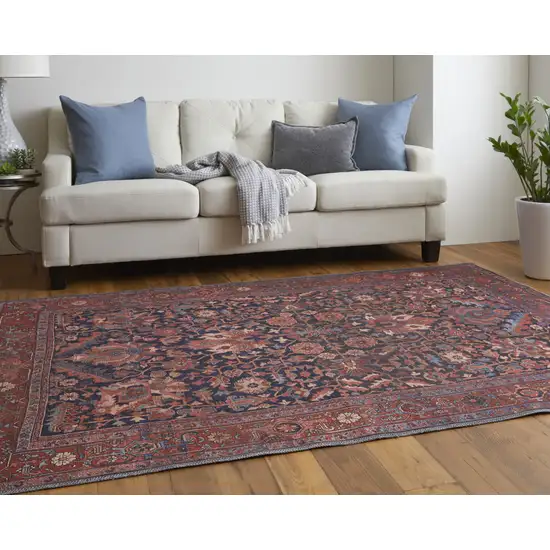 Red Orange And Blue Floral Power Loom Area Rug Photo 9