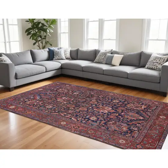 Red Orange And Blue Floral Power Loom Area Rug Photo 1