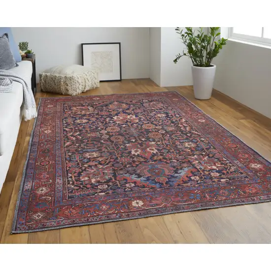 Red Orange And Blue Floral Power Loom Area Rug Photo 7