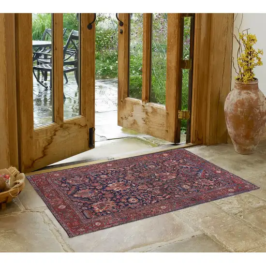 Red Orange And Blue Floral Power Loom Area Rug Photo 1