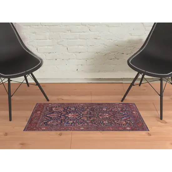 Red Orange And Blue Floral Power Loom Area Rug Photo 2