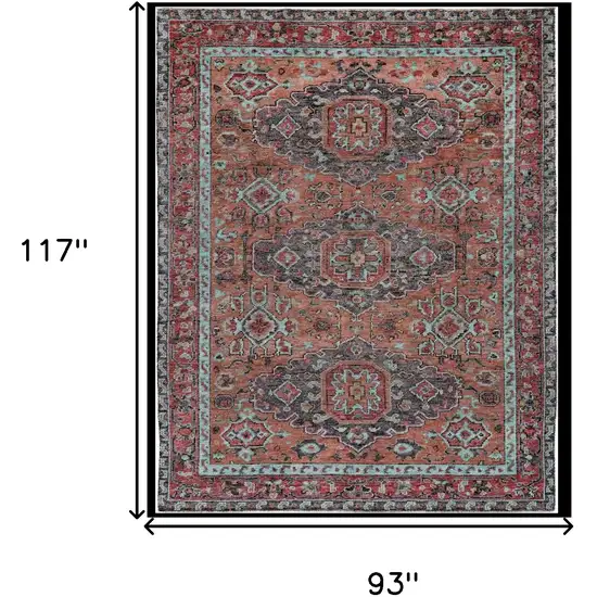 Red Orange And Blue Wool Floral Hand Knotted Distressed Stain Resistant Area Rug With Fringe Photo 9