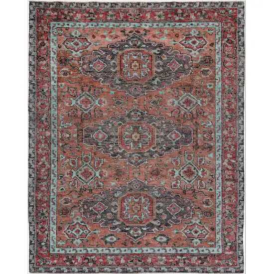 Red Orange Wool Floral Hand Knotted Distressed Area Rug With Fringe Photo 3