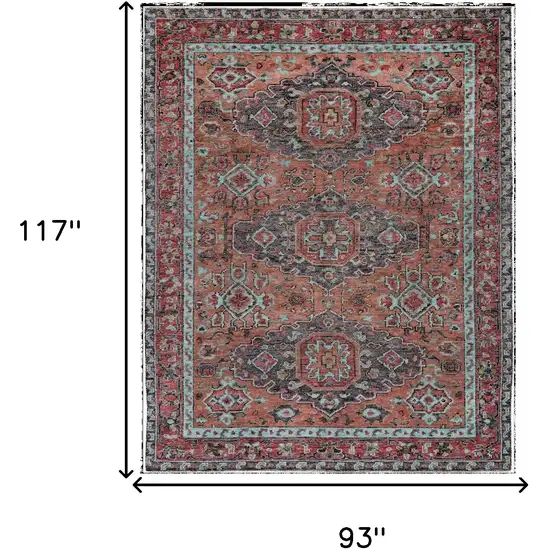 Red Orange Wool Floral Hand Knotted Distressed Area Rug With Fringe Photo 9