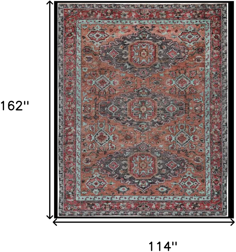 Red Orange And Blue Wool Floral Hand Knotted Distressed Stain Resistant Area Rug With Fringe Photo 4