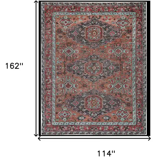 Red Orange And Blue Wool Floral Hand Knotted Distressed Stain Resistant Area Rug With Fringe Photo 4