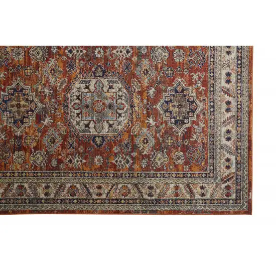 Red Orange And Ivory Floral Stain Resistant Area Rug Photo 3