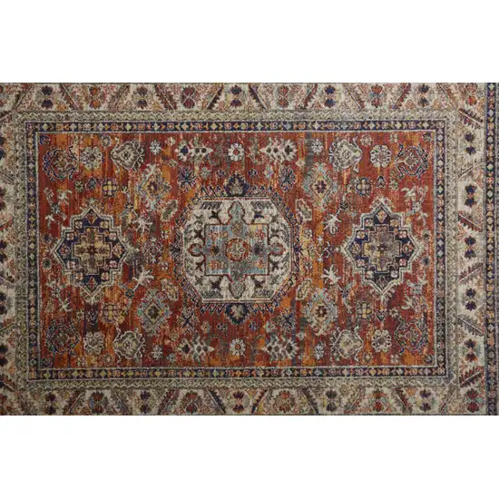 Red Orange And Ivory Floral Stain Resistant Area Rug Photo 6