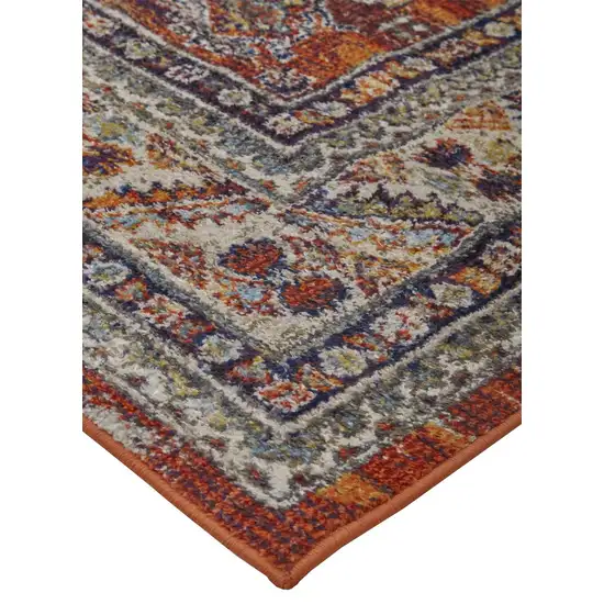 Red Orange And Ivory Floral Stain Resistant Area Rug Photo 5