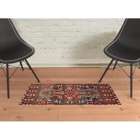 Red Orange Blue And Grey Southwestern Power Loom Stain Resistant Area Rug Photo 2