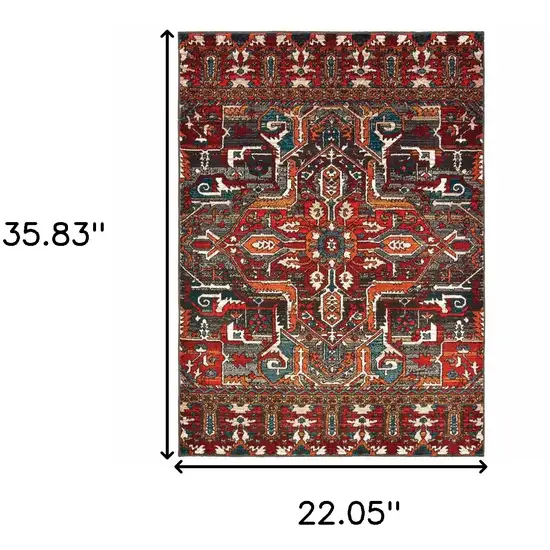 Red Orange Blue And Grey Southwestern Power Loom Stain Resistant Area Rug Photo 6