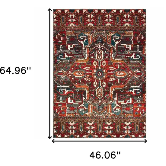 Red Orange Blue And Grey Southwestern Power Loom Stain Resistant Area Rug Photo 6