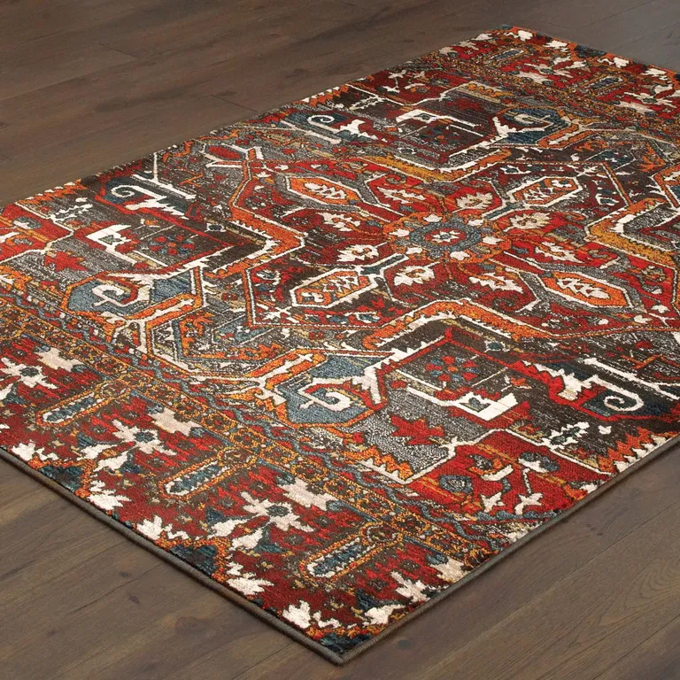 Red Orange Blue And Grey Southwestern Power Loom Stain Resistant Area Rug Photo 4