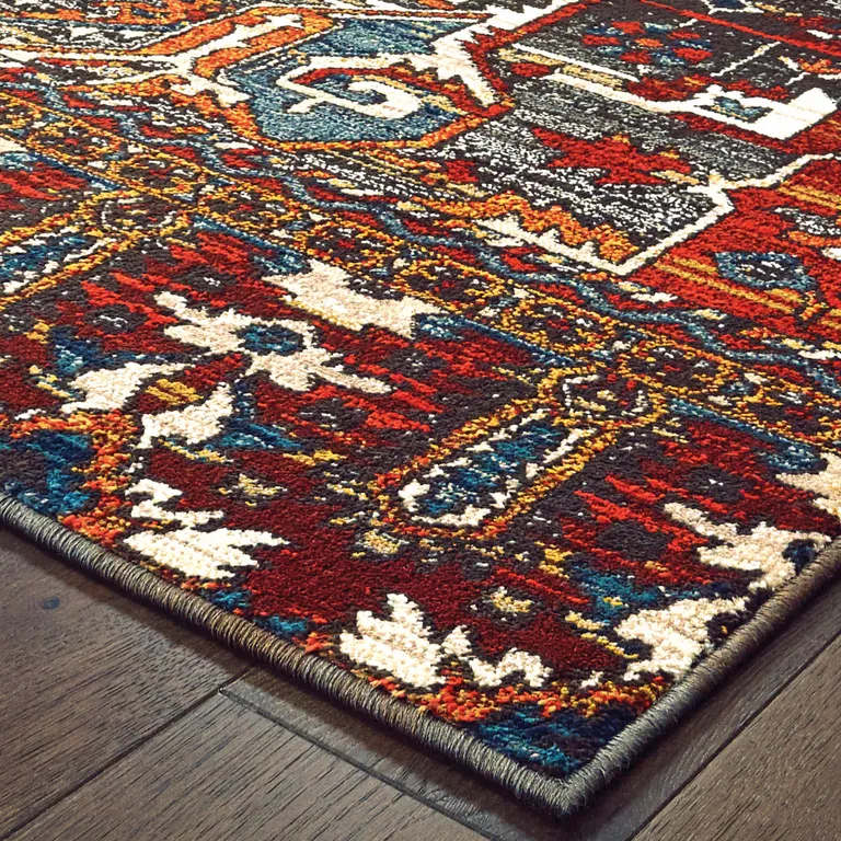 Red Orange Blue And Grey Southwestern Power Loom Stain Resistant Area Rug Photo 3