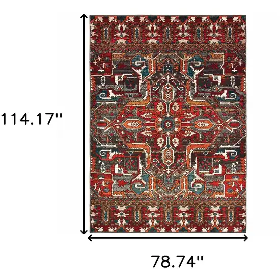 Red Orange Blue And Grey Southwestern Power Loom Stain Resistant Area Rug Photo 6