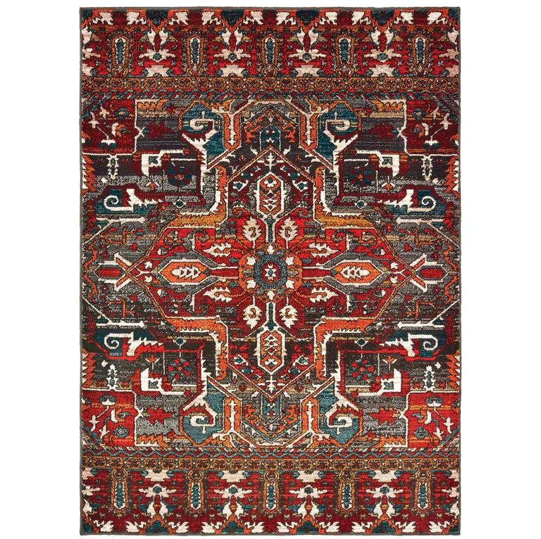 Red Orange Blue And Grey Southwestern Power Loom Stain Resistant Area Rug Photo 1