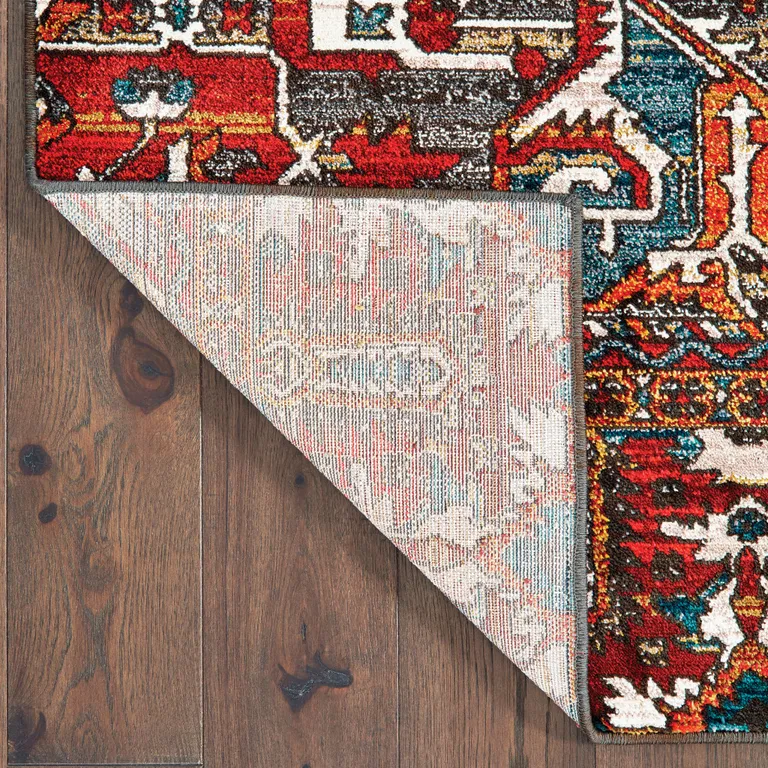 Red Orange Blue And Grey Southwestern Power Loom Stain Resistant Area Rug Photo 5