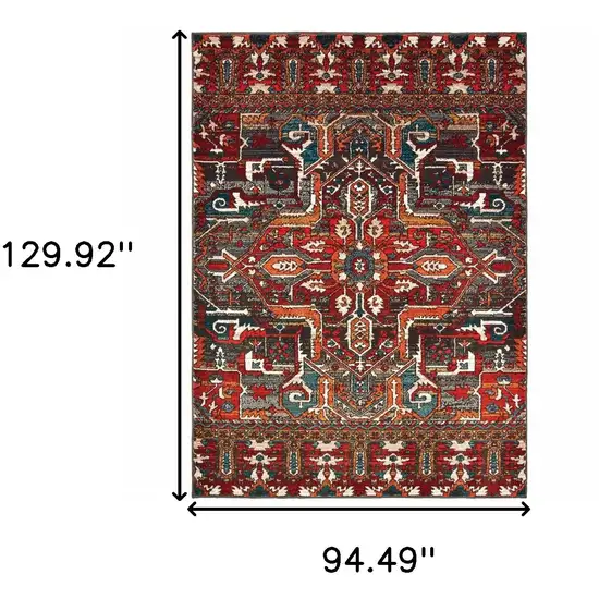 Red Orange Blue And Grey Southwestern Power Loom Stain Resistant Area Rug Photo 6