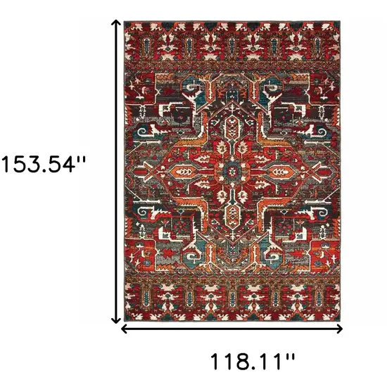 Red Orange Blue And Grey Southwestern Power Loom Stain Resistant Area Rug Photo 6