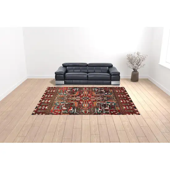 Red Orange Blue And Grey Southwestern Power Loom Stain Resistant Area Rug Photo 2