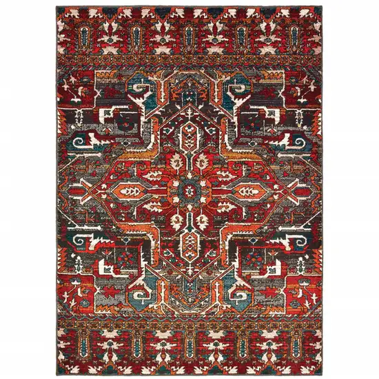 Red Orange Blue And Grey Southwestern Power Loom Stain Resistant Area Rug Photo 1