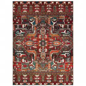 Photo of Red Orange Blue And Grey Southwestern Power Loom Stain Resistant Area Rug