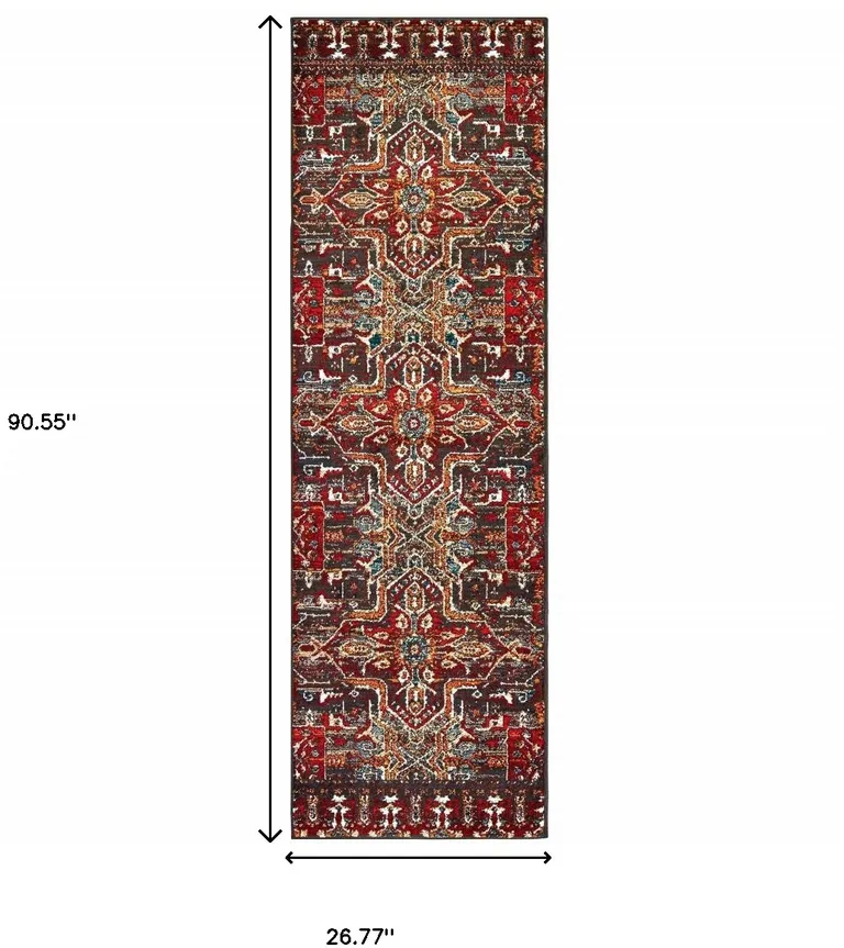 Red Orange Blue And Grey Southwestern Power Loom Stain Resistant Runner Rug Photo 5