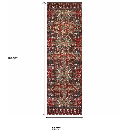 Red Orange Blue And Grey Southwestern Power Loom Stain Resistant Runner Rug Photo 5