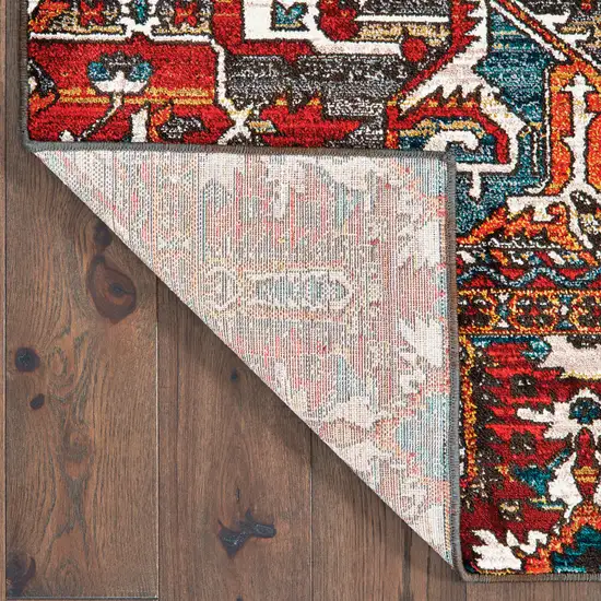 Red Orange Blue And Grey Southwestern Power Loom Stain Resistant Runner Rug Photo 4