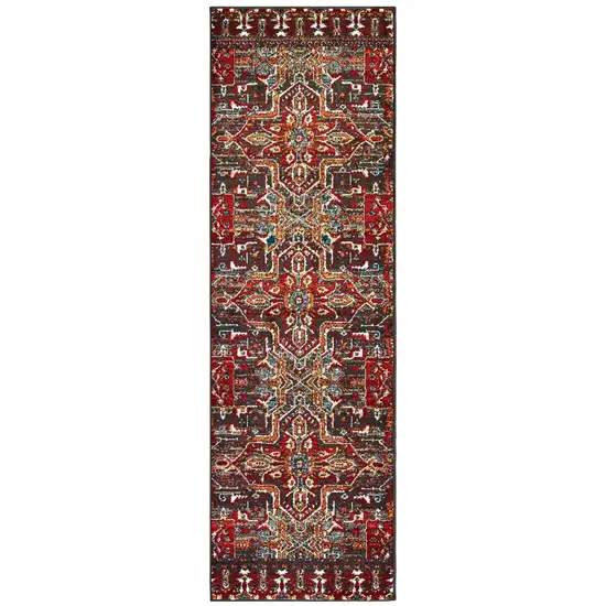 Red Orange Blue And Grey Southwestern Power Loom Stain Resistant Runner Rug Photo 1