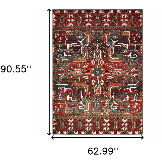 Red Orange Southwestern Power Loom Stain Resistant Area Rug Photo 6