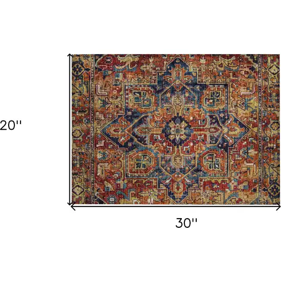 Red Orange and Blue Oriental Washable Non Skid Indoor Outdoor Area Rug Photo 3