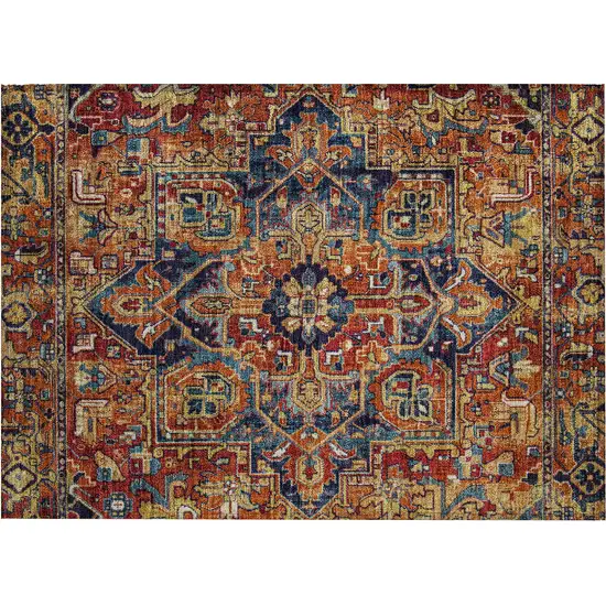 Red Orange and Blue Oriental Washable Non Skid Indoor Outdoor Area Rug Photo 2