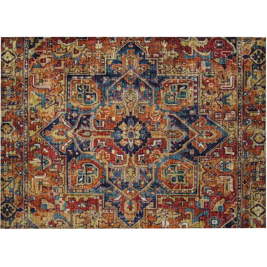 Red Orange and Blue Oriental Washable Non Skid Indoor Outdoor Area Rug Photo 5