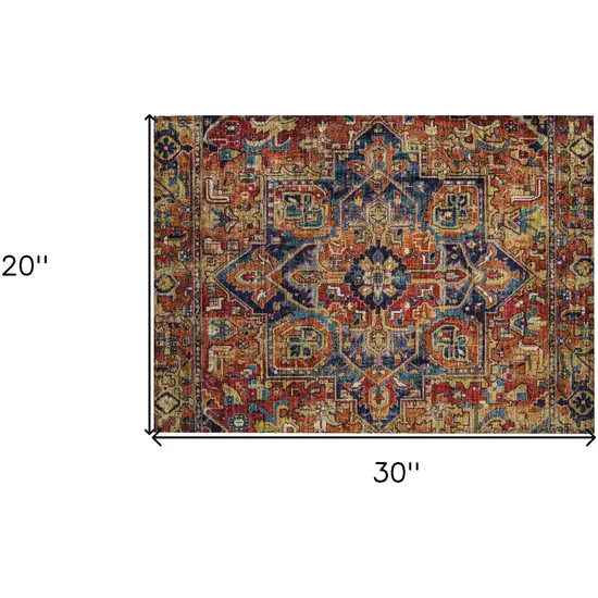 Red Orange and Blue Oriental Washable Non Skid Indoor Outdoor Area Rug Photo 3