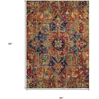 Photo of Red Orange and Blue Oriental Washable Non Skid Indoor Outdoor Area Rug