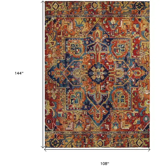 Red Orange and Blue Oriental Washable Non Skid Indoor Outdoor Area Rug Photo 3