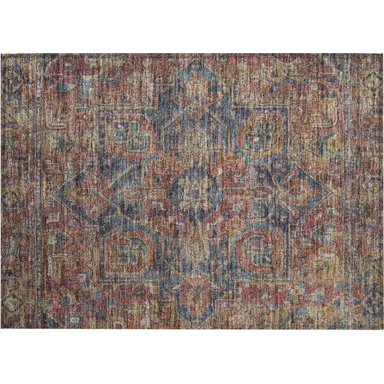 Red Orange and Blue Oriental Washable Non Skid Indoor Outdoor Area Rug Photo 2