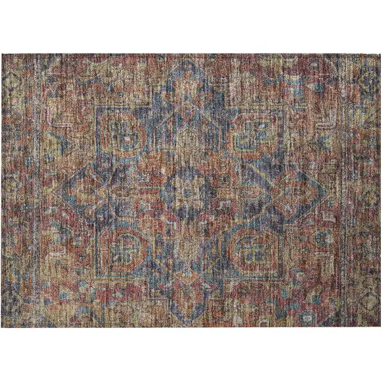 Red Orange and Blue Oriental Washable Non Skid Indoor Outdoor Area Rug Photo 4